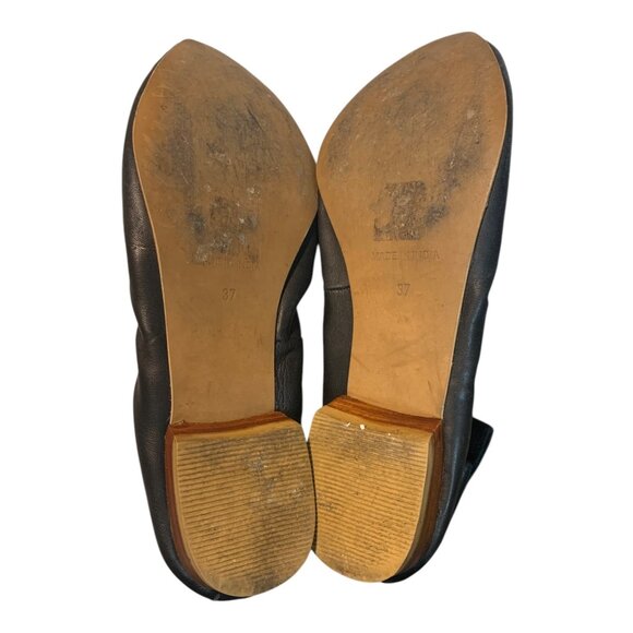 FREE PEOPLE Black Leather Point Toe Silver Criss-Cross Straps Ballet Flats 6.5 - Picture 5 of 9